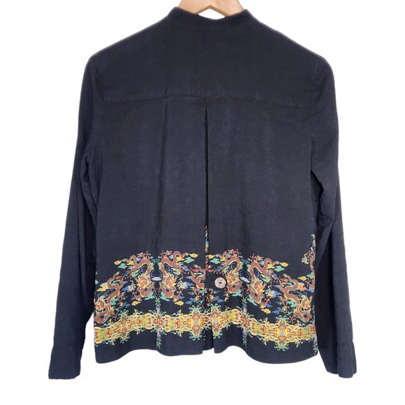 Citron Dragon Silk Linen Tunic Blouse - Picture 3 of 9